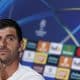 El portero del Real Madrid Thibaut Courtois en rueda de prensa tras el entrenamiento del equipo en la Ciudad Deportiva de Valdebebas previo su partido de Liga de Campeones contra la Juventus de Turín. EFE/Sergio Pérez