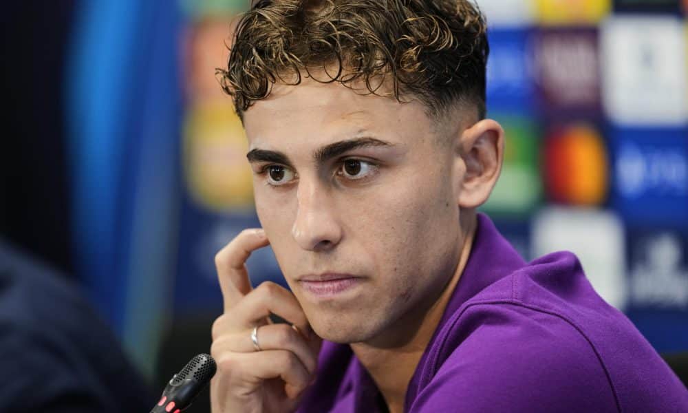 El centrocampista del FC Barcelona Fermín López, durante la rueda de prensa previa al partido contra Olympiakos , de la tercera jornada de la fase liga de la Liga de Campeones. EFE/ Alejandro García