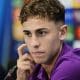 El centrocampista del FC Barcelona Fermín López, durante la rueda de prensa previa al partido contra Olympiakos , de la tercera jornada de la fase liga de la Liga de Campeones. EFE/ Alejandro García