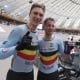 Lindsay de Vylder y Fabio Van Den Bossche, de Bélgica celebran tras ganar en la prueba Madison 50k en Santiago (Chile). EFE/Osvaldo Villarroel