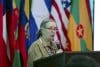 La presidenta del Consejo del IIN-OEA, Verónica Silva, habla durante la 99 reunión del Consejo del Instituto Interamericano del Niño, la Niña y Adolescentes este martes, en Comayagua (Honduras). EFE/Gustavo Amador