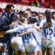 Jugadoras de Argentina celebran un gol en un partido de la Liga de Naciones Femenina ante Paraguay en el estadio Diego Armando Maradona en Buenos Aires. EFE/Juan Ignacio Roncoroni