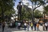 Fotografía de una estatua de San José Gregorio Heráandez en las inmediaciones de la iglesia La Candelaria este sábado, en Caracas (Venezuela). EFE/ Miguel Gutiérrez