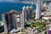Fotografía aérea que muestra hoteles afectados dos años después del paso del huracán Otis en el balneario de Acapulco, este miércoles en Guerrero (México). EFE/ David Guzmán