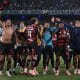 Jugadores de Flamengo celebran la clasificación del equipo brasileño a la final de la Copa Libertadores  tras igualar este miércoles sin goles con Racing Club en el estadio El Cilindro, de la ciudad argentina de Avellaneda. EFE/ Luciano Gonzalez