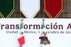 La presidenta de México Claudia Sheinbaum, habla durante la conmemoración de su primer año de gobierno este domingo, en el Zócalo de la Ciudad de México (México). EFE/Mario Guzmán
