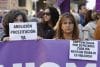 MADRID (ESPAÑA), 11/10/2025.- Vista de la manifestación convocada por el Movimiento Feminista de Madrid (MFM) con el lema 'Ley abolicionista, ya', para exigir al Gobierno y a los grupos políticos la aprobación de la ley abolicionista de la prostitución este sábado en la Plaza del Callao en Madrid. EFE/ Chema Moya