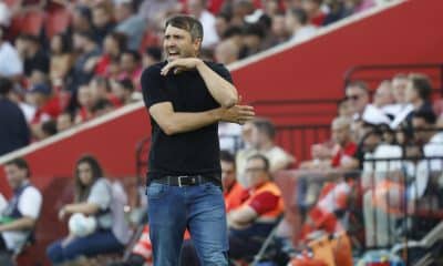 El técnico argentino del Alavés, Eduardo Coudet, durante el encuentro disputado el pasado sábado contra el Mallorca. EFE/CATI CLADERA