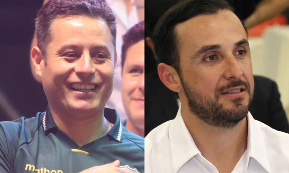 Combo de fotografías de archivo donde se observa a los candidatos a la Vicepresidencia de Bolivia Edman Lara (i), por el Partido Demócrata Cristiano, y Juan Pablo Velasco, por el partido Alianza Libre. EFE/ Juan Carlos Torrejón/ Jorge Abrego ARCHIVO