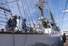 Tripulantes se preparan para zarpar abordo del buque escuela de la Armada Mexicana Cuauhtémoc este sábado, en Nueva York (EE.UU.). EFE/Ángel Colmenares
