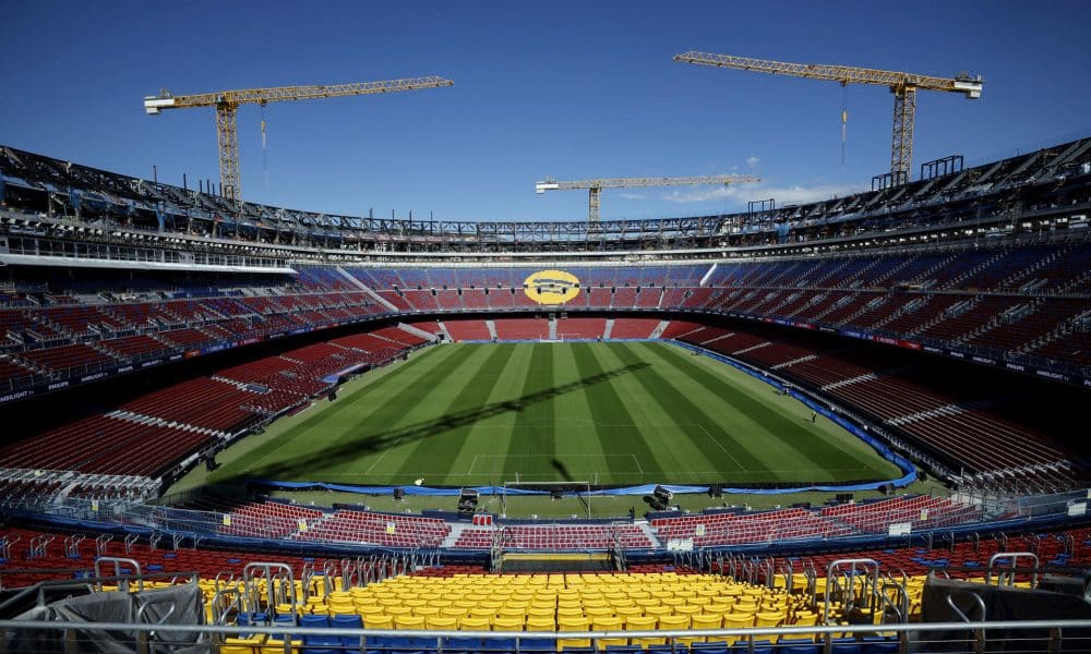 Aspecto del estadio Spotify Camp Nou durante la visita para periodistas que organizó el FC Barcelona el pasado 23 de septiembre. EFE/Alberto Estévez