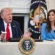 Washington (United States), 09/10/2025.- US President President Donald Trump speaks alongside Homeland Security Secretary Kristi Noem (R) during a Roundtable on Antifa movement in the State Dining Room of the White House in Washington, DC, USA, 08 October 2025. Trump on 22 September designated antifa as a 'domestic terrorist organization' via executive order. (Terrorista) EFE/EPA/FRANCIS CHUNG / POOL