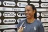 La portera internacional brasileña Sara Soares, en las filas del AD Ceuta de la Primera División Iberdrola, tiene claro que las selecciones de Brasil y España son las "claras favoritas" para ganar el primer mundial de fútbol sala femenino y que otras como "Portugal, Italia o Argentina" estarán cerca del pódium. EFE/ Rafael Peña.