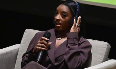La medallista olímpica de Estados Unidos Simone Biles habla durante una charla llamada "El Poder de Creer" este miércoles, en la sede del Gobierno de la Ciudad de Buenos Aires (Argentina). EFE/Matías Martin Campaya