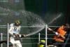 El británico Lando Norris (i) de McLaren celebra, tras obtener el primer lugar en el Gran Premio de México de la Fórmula Uno este domingo, en el Autódromo Hermanos Rodríguez en Ciudad de México (México). EFE/ José Méndez