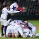Jugadores de la selección de Panamá celebran este sábado la conquista del torneo Panamericano sub-23 al vencer a Puerto Rico por 4-1 en el estadio Mariano Rivera, de La Chorrera. EFE/ Bienvenido Velasco