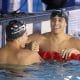 Los panameños Tyler Christianson (d) y Raúl Antadillas (i) se adjudicaron este sábado las medallas de oro y plata en la final de los 100 metros braza de los Juegos Centroamericanos que transcurren en Guatemala. EFE/ Fernando Ruiz