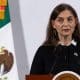 Fotografía cedida por la presidencia de México que muestra a la subsecretaría de Desarrollo Cultural de la Secretaría de Cultura de México, Marina Núñez Bespalova, hablando en una rueda de prensa este viernes, en el Palacio Nacional de Ciudad de México (México). EFE/ Presidencia de México /SOLO USO EDITORIAL/ NO VENTAS/ SOLO DISPONIBLE PARA ILUSTRAR LA NOTICIA QUE ACOMPAÑA (CRÉDITO OBLIGATORIO)
