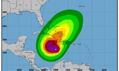 Imagen cedida por la Oficina Nacional de Administración Oceánica y Atmosférica de Estados Unidos (NOAA) a través del Centro Nacional de Huracanes (NHC), que muestra la tormenta Melissa que se convirtió en huracán categoría 1 este sábado, en el Caribe. EFE/ NOAA-NHC /SOLO USO EDITORIAL/ NO VENTAS/ SOLO DISPONIBLE PARA ILUSTRAR LA NOTICIA QUE ACOMPAÑA (CRÉDITO OBLIGATORIO)