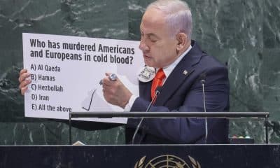 El primer ministro de Israel, Benjamin Netanyahu, habla durante el Debate General de la 80ª sesión de la Asamblea General de las Naciones Unidas en la sede de las Naciones Unidas en Nueva York, Nueva York, EE. UU., 26 de septiembre de 2025. 
EFE/EPA/SARAH YENESEL