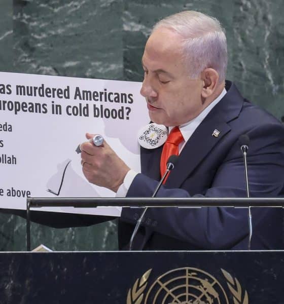 El primer ministro de Israel, Benjamin Netanyahu, habla durante el Debate General de la 80ª sesión de la Asamblea General de las Naciones Unidas en la sede de las Naciones Unidas en Nueva York, Nueva York, EE. UU., 26 de septiembre de 2025. 
EFE/EPA/SARAH YENESEL