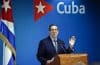 El canciller de Cuba, Bruno Rodríguez, habla en la sede del Ministerio de Relaciones Exteriores (Minrex) este miércoles, en La Habana (Cuba). EFE/ Ernesto Mastrascusa

