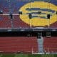 Vistas de las gradas del Camp Nou con el logotipo de Spotify. EFE/Alberto Estévez