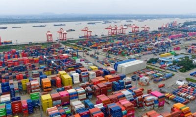 Jiangsu (China), 20/10/2025.- An aerial drone photo shows the view of a container terminal of Nanjing Port in east China's Jiangsu Province, Oct. 19, 2025. China's gross domestic product (GDP) grew 5.2 percent year on year in the first three quarters of 2025, data from the National Bureau of Statistics (NBS) showed Monday. EFE/EPA/XINHUA / Yang Suping CHINA OUT / UK AND IRELAND OUT / MANDATORY CREDIT EDITORIAL USE ONLY