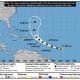 Imagen cedida por la Oficina Nacional de Administración Oceánica y Atmosférica de Estados Unidos (NOAA), a través del Centro Nacional de Huracanes (NHC), del pronóstico de cinco días de la trayectoria de la tormenta tropical Jerry en el Atlántico. EFE/NOAA-NHC /SOLO USO EDITORIAL /NO VENTAS /SOLO DISPONIBLE PARA ILUSTRAR LA NOTICIA QUE ACOMPAÑA /CRÉDITO OBLIGATORIO