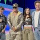 De izquierda a derecha, los cantantes Xavi, Wisin, Emilia y Carlos Vives posan en el tercer día de la Semana de la Música Latina de Billboard este miércoles, en el teatro The Fillmore en Miami Beach (Estados Unidos). EFE/ Pedro Pablo Cortés