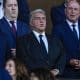 .-El presidente del Barcelona Joan Laporta, durante el partido de la jornada 3 de la Liga de Campeones entre el Barcelona y el Olimpiacos, en el Estadi Olímpic Lluís Companys.-EFE/ Siu Wu