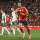 El centrocampista de la selección española de fútbol Mikel Merino celebra su gol en el partido de clasificación para el Mundial 2026 que los combinados nacionales de España y Bulgaria disputan en el estadio José Zorrilla, en Valladolid. EFE/R. García