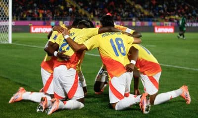 Jugadores de Colombia celebran un gol en un partido del grupo F de la Copa Mundial Sub-20. EFE/ Benjamín Hernández