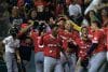 Jugadores de Panamá celebran este viernes la clasificación a la final del torneo Panamericano Sub-23 y al Mundial de la categoría en 2026 al derrotar de remontada a Cuba en en el estadio Mariano Rivera de La Chorrera. EFE/ Bienvenido Velasco
