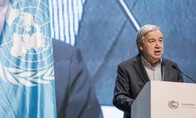 El secretario general de las Naciones Unidas, António Guterres, habla durante una rueda de prensa en la COP30 este jueves, en Belém (Brasil). EFE/ Fraga Alves