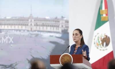 La presidenta de México, Claudia Sheinbaum, habla en una rueda de prensa este lunes, en el Palacio Nacional de Ciudad de México (México). EFE/ Isaac Esquivel