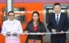 La Jefa de Gobierno, Clara Brugada (c), la Secretaria de Gobernación, Rosa Icela Rodríguez (i) y el embajador de China en México, Chen Daojiang cortan un listón durante la reapertura total de la Linea 1 del Sistema Colectivo Metro (SCT) este domingo, en la Ciudad de México (México). EFE/ Mario Guzmán
