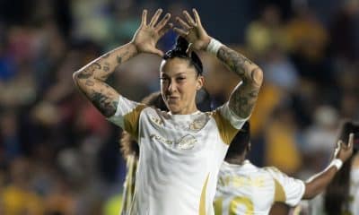 Jennifer Hermoso de Tigres celebra un gol en el Estadio Universitario de Monterrey (México). Imagen de archivo. EFE/ Miguel Sierra