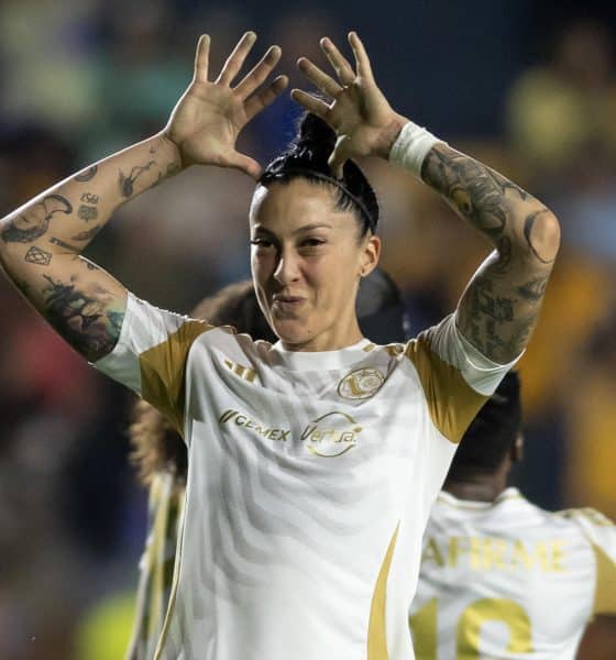 Jennifer Hermoso de Tigres celebra un gol en el Estadio Universitario de Monterrey (México). Imagen de archivo. EFE/ Miguel Sierra