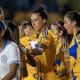 Jennifer Hermoso (c) de Tigres celebra un gol anotado a Cruz Azul durante un partido celebrado en el estadio Universitario de la ciudad de Monterrey (México). Fotografía de archivo. EFE/Miguel Sierra.