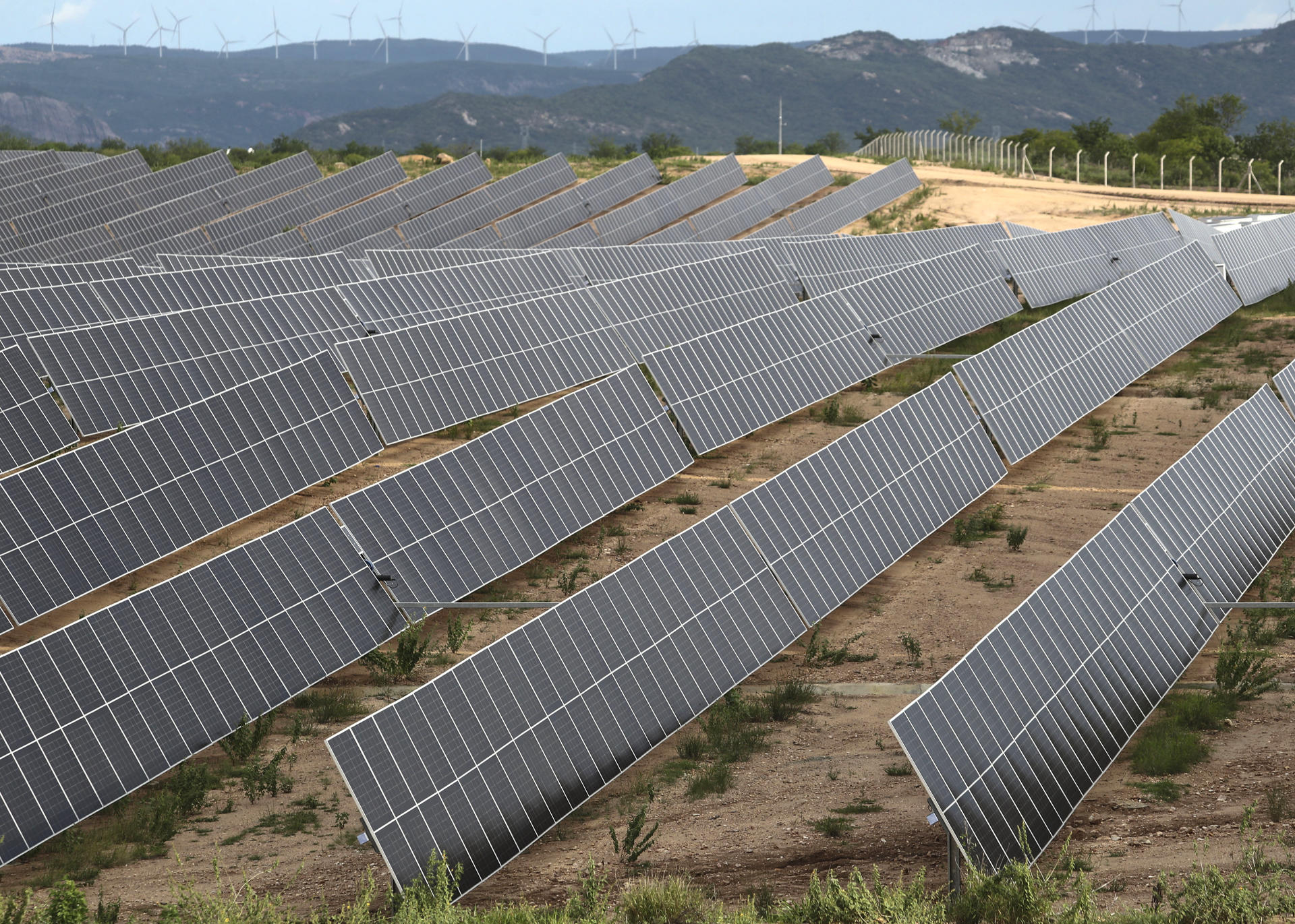Fotografía de archivo de una vista general de una red de paneles solares en el Complejo Renovable Neoenergia, en Santa Luzia (Brasil). EFE/Sebastião Moreira