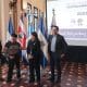 Posan en una conferencia de prensa en el Palacio Nacional de la Cultura en Ciudad de Guatemala, de izquierda a derecha: el viceministro del Deporte y la Recreación, Francisco Aguilar; el medallista paralímpico José Rolando de León; la ministra de Cultura y Deportes, Liwy Grazioso, y el atleta parabádminton Raúl Anguiano, en el lanzamiento del Festival Paralímpico Centroamericano 2025. EFE/ Mariano Macz