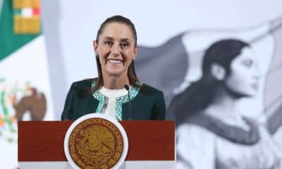 La presidenta de México, Claudia Sheinbaum, habla durante una rueda de prensa en Palacio Nacional este miércoles, en Ciudad de México (México). EFE/ Mario Guzmán
