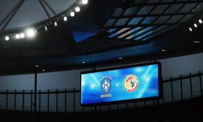 Video marcador anuncia el Brasil-Segenal en Londres, Reino Unido. EFE/EPA/ANDY RAIN