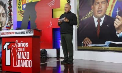 Fotografía cedida por Prensa del Ministerio de Interior, Justicia y Paz donde se observa al ministro Diosdado Cabello hablando en su programa de television "Con El Mazo Dando" este miércoles, en Caracas (Venezuela). EFE/ Ministerio de Interior, Justicia y Paz