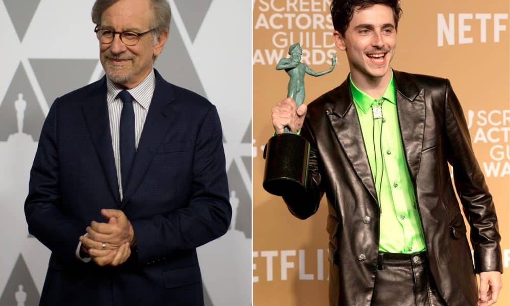 Combo de fotografías de archivo del director Steven Spielberg (i) y el actor Timothée Chalamet (d), quienes recibieron este viernes su primera nominación a un premio Grammy, ampliando así su presencia en los más prestigiosos galardones de la industria del entretenimiento. EFE/Armando Arorizo
