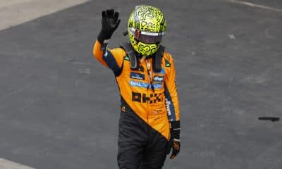 El británico Lando Norris de McLaren celebra este sábado, durante las clasificaciones del Gran Premio de Formula Uno de Sao Paulo 2025 en el circuito de Interlagos, en Sao Paulo (Brasil). EFE/ Sebastiao Moreira