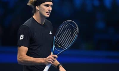 El tenista alemán El alemán Alexander Zverev, número 3 del mundo en su debut en las finales ATP ante el estadounidense Ben Shelton en Turín, Italia. EFE/EPA/Alessandro Di Marco