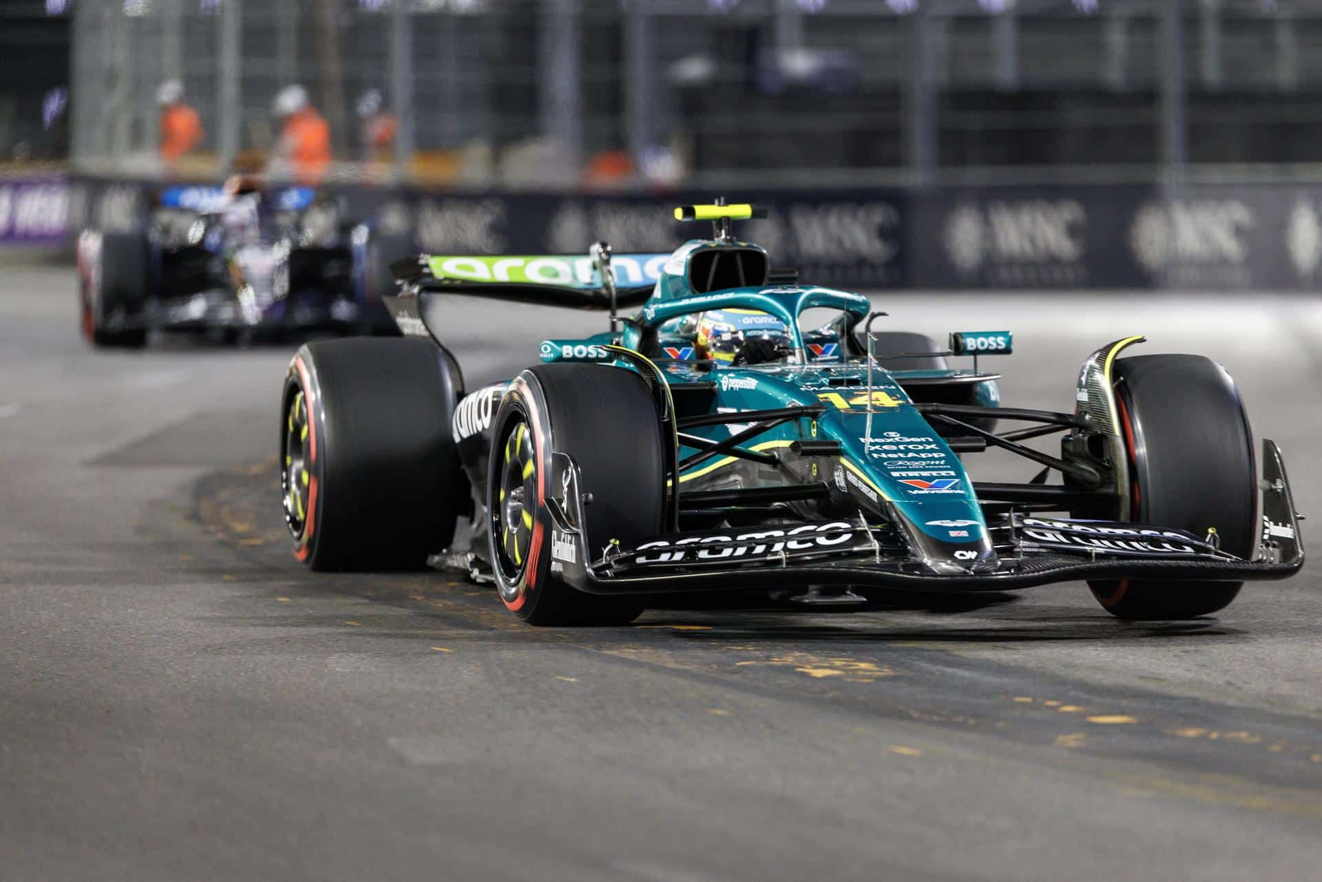 Fernando Alonso (Aston Martin), durante los entrenamientos libres del Gran Premio de Fórmula Uno de Las Vegas. EFE/EPA/CRISTOBAL HERRERA-ULASHKEVICH