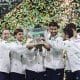 Los jugadores de Italia celebran el título de la Copa Davis en el Fiere Exhibition Centre de Bolonia, Italia. EFE/EPA/ELISABETTA BARACCHI